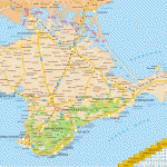Подробная туристическая карта Крыма с указанием расстояний между городами. Карта автомобильных дорог Крыма.